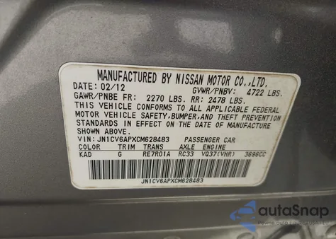 2012 Infiniti G37 Journey z USA, uszkodzony, nr VIN JN1CV6APXCM628483